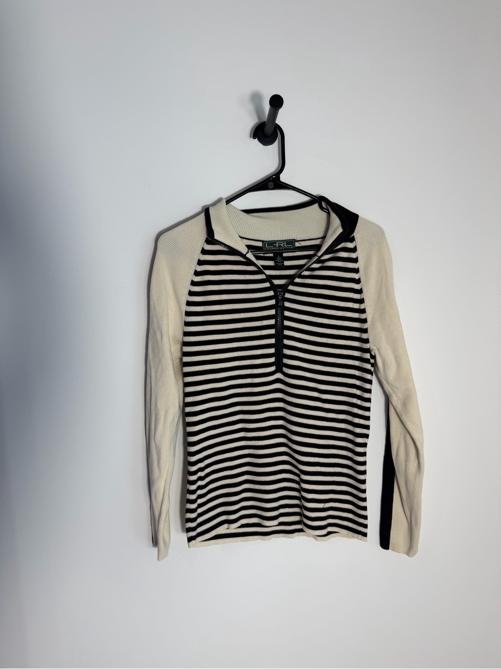 LSRL Black & Cream Striped Half‑Zip Top
